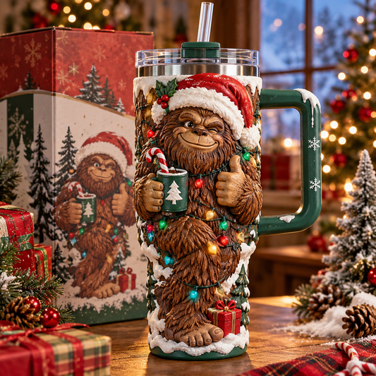 Christmas Bigfoot Embossed Tumbler โ Cute Sasquatch Holiday Gift