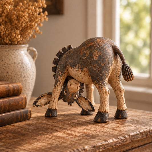 Whimsical Rustic Donkey Figurine โ Vintage Farmhouse Animal Decor