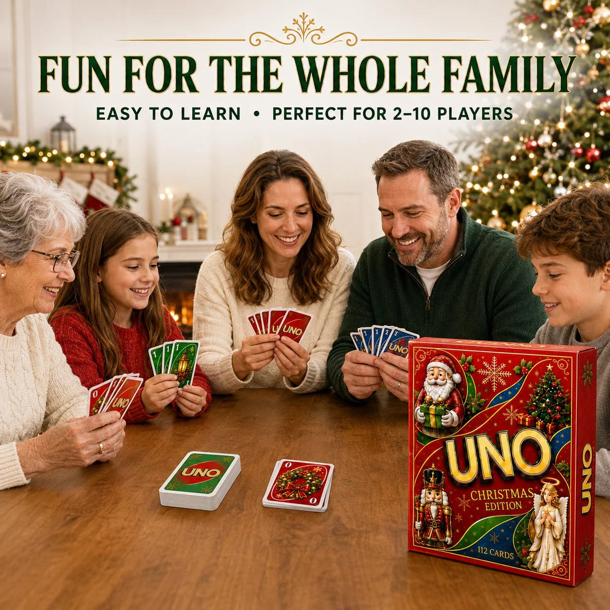 🔥Last Day 50% OFF🎉-🃏UNO Christmas Edition🎄 Holiday Family Card Game with 112 Festive Cards