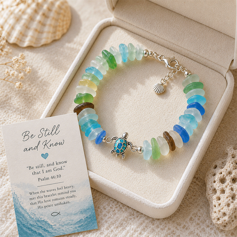 🩵 Sea Glass Blessing Bracelet – A Meaningful Faith-Inspired Gift