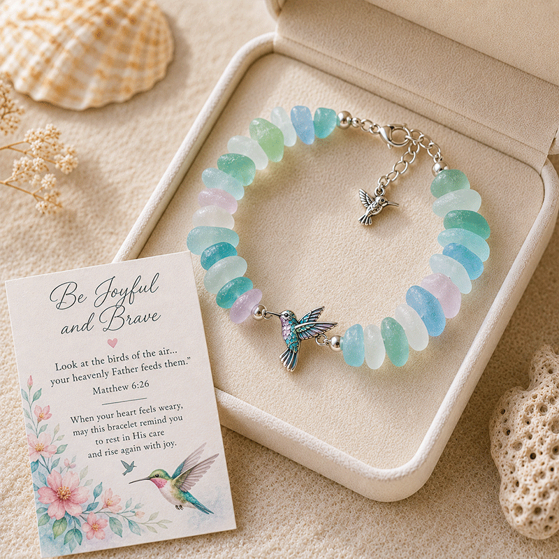 🩵 Sea Glass Blessing Bracelet – A Meaningful Faith-Inspired Gift