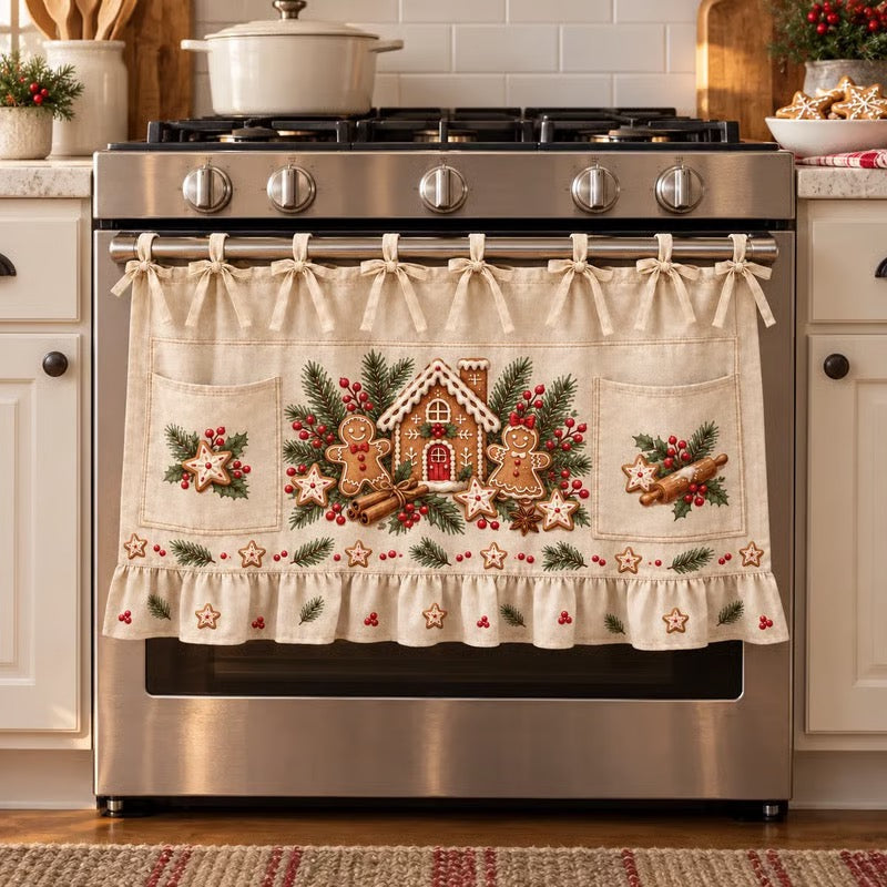 ⏳49% OFF – 🎄 Christmas Kitchen Tie-On Skirt | Festive Holiday Designs with Pockets & Ruffled Trim ✨ - 🍪 Gingerbread Baking Day