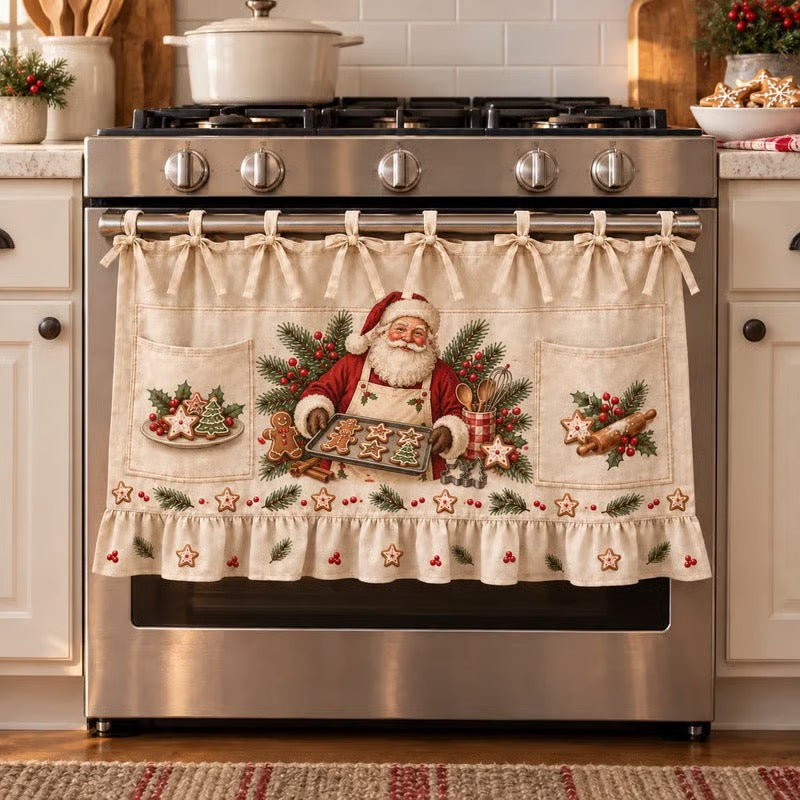 ⏳49% OFF – 🎄 Christmas Kitchen Tie-On Skirt | Festive Holiday Designs with Pockets & Ruffled Trim ✨ - 🍪 Gingerbread Baking Day