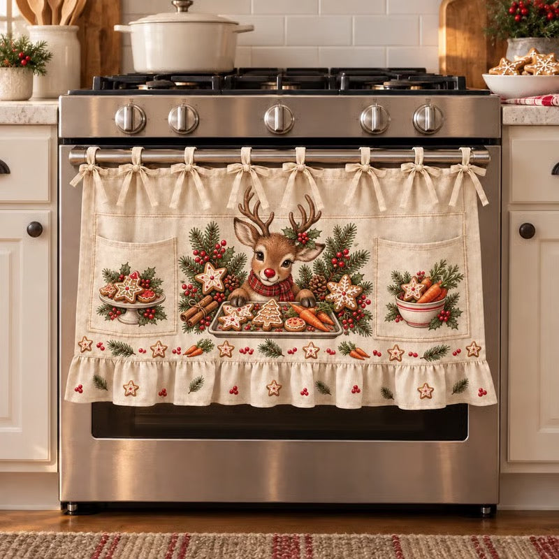 ⏳49% OFF – 🎄 Christmas Kitchen Tie-On Skirt | Festive Holiday Designs with Pockets & Ruffled Trim ✨ - 🍪 Gingerbread Baking Day