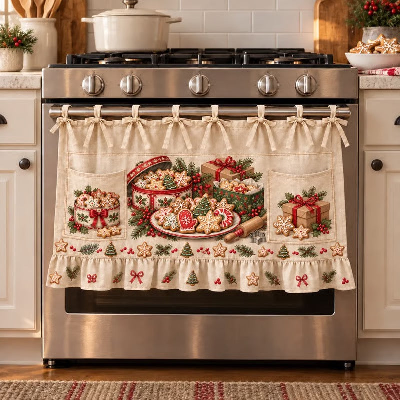 ⏳49% OFF – 🎄 Christmas Kitchen Tie-On Skirt | Festive Holiday Designs with Pockets & Ruffled Trim ✨ - 🍪 Gingerbread Baking Day