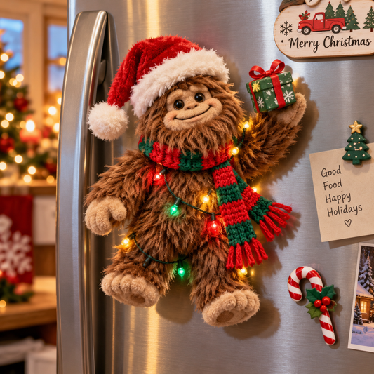 Christmas Bigfoot Plush Fridge Magnet – Cute Holiday Kitchen Decor & Gift