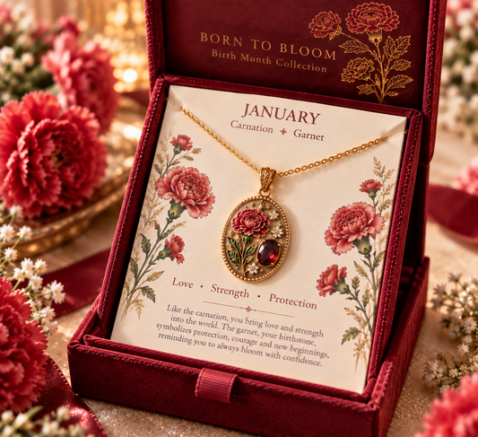 🌸 Born to Bloom™ Birth Month Flower & Birthstone Necklace – A Meaningful Gift for Her