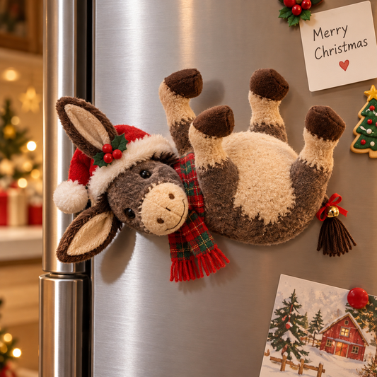 Christmas Donkey Plush Fridge Magnet – Cute Holiday Kitchen Decor 🎄