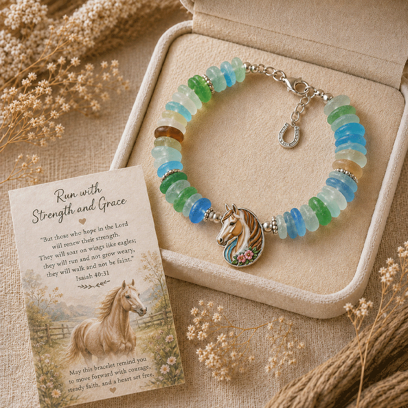 🩵 Sea Glass Blessing Bracelet – A Meaningful Faith-Inspired Gift
