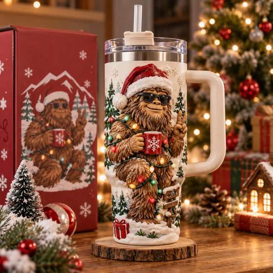 Christmas Bigfoot Embossed Tumbler – Cute Sasquatch Holiday Gift