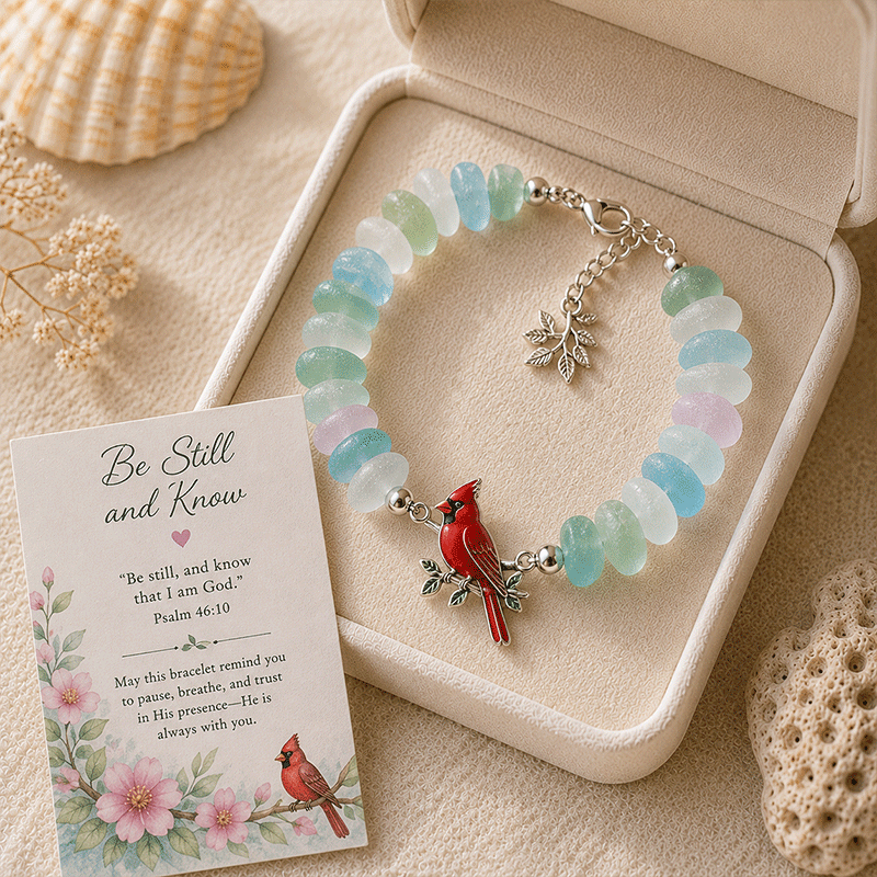 🩵 Sea Glass Blessing Bracelet – A Meaningful Faith-Inspired Gift