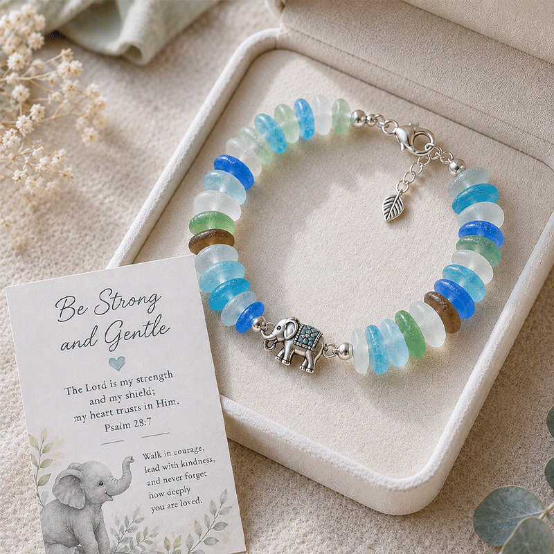 🩵 Sea Glass Blessing Bracelet – A Meaningful Faith-Inspired Gift