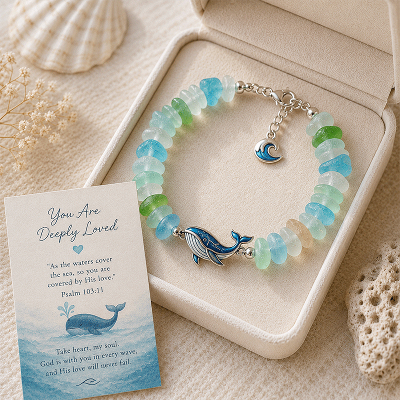 🩵 Sea Glass Blessing Bracelet – A Meaningful Faith-Inspired Gift