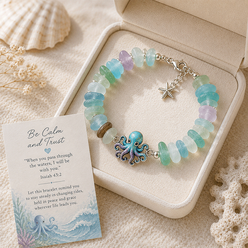 🩵 Sea Glass Blessing Bracelet – A Meaningful Faith-Inspired Gift