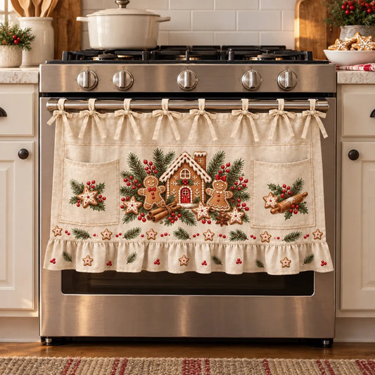 ⏳49% OFF – 🎄 Christmas Kitchen Tie-On Skirt | Festive Holiday Designs with Pockets & Ruffled Trim ✨ - 🍪 Gingerbread Baking Day