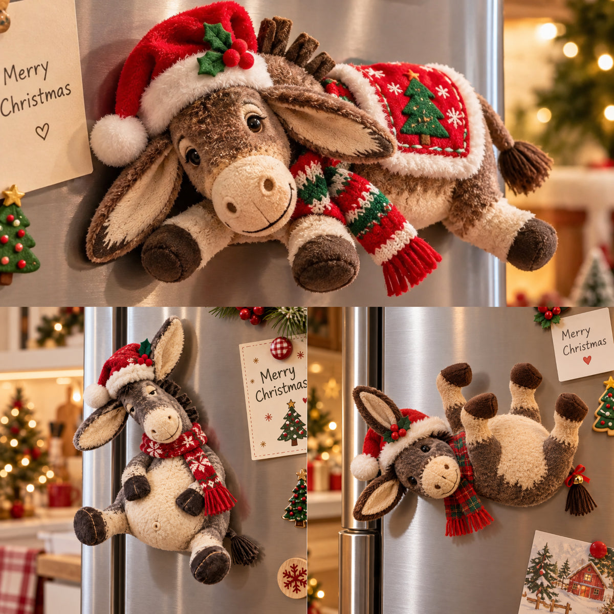 Christmas Donkey Plush Fridge Magnet – Cute Holiday Kitchen Decor 🎄