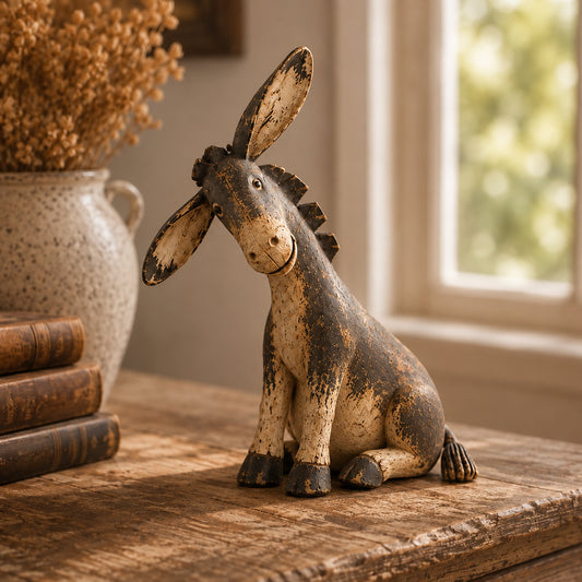 Whimsical Rustic Donkey Figurine – Vintage Farmhouse Animal Decor