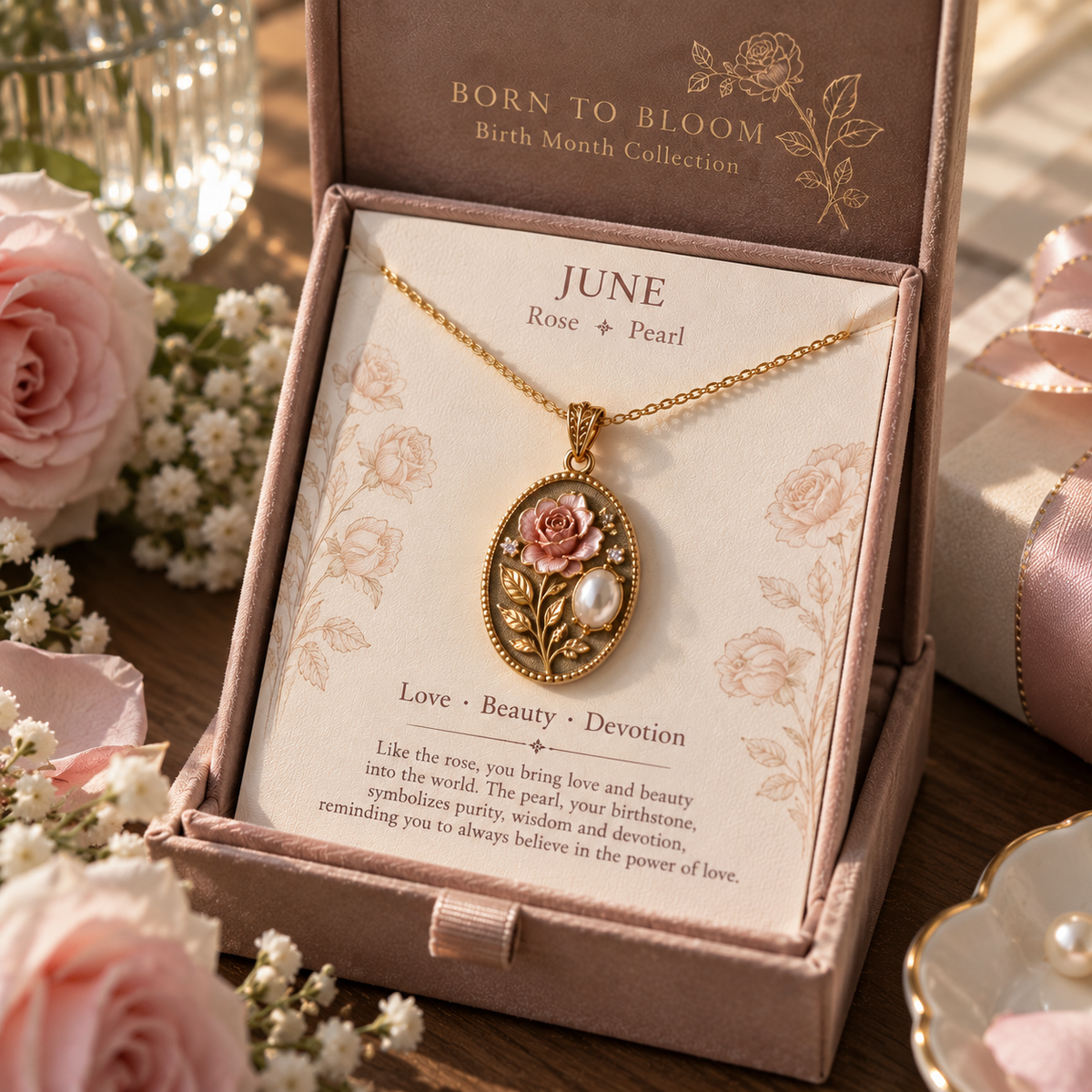 🌸 Born to Bloom™ Birth Month Flower & Birthstone Necklace – A Meaningful Gift for Her